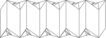 Geometriai mintázat, amely több egymás melletti, összekapcsolt háromszögből áll.