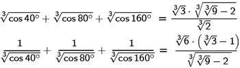 Matematikai kifejezések trigonometriai és algebrai elemekkel, cosinus és gyökök.