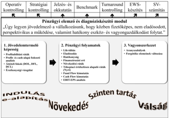 Pénzügyi elemző és diagnóziskészítő modul, jövedelemtermelő képesség, pénzügyi folyamatok, vagyon szerkezet.