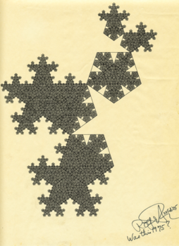 Fraktál geometriai alakzat Roger Penrose-tól, aláírással és dátummal.