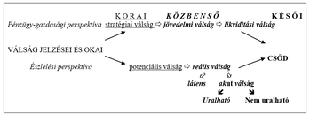 Diagram a válságok típusairól és jelzéseiről pénzügyi és észlelési perspektívákból.