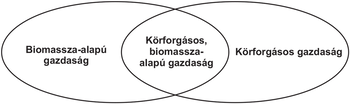 Venn-diagram, amely a biomassza-alapú gazdaság és a körforgásos gazdaság közötti kapcsolatot mutatja be.